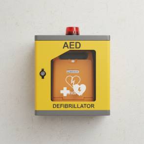 AED Aluminium Wall Cabinet With Alarm & Strobe Light Fabricated from EG Mild Steel, c/w Breakglass, 2 Keys,  Battery Operated Alarm & Red Strobe Light